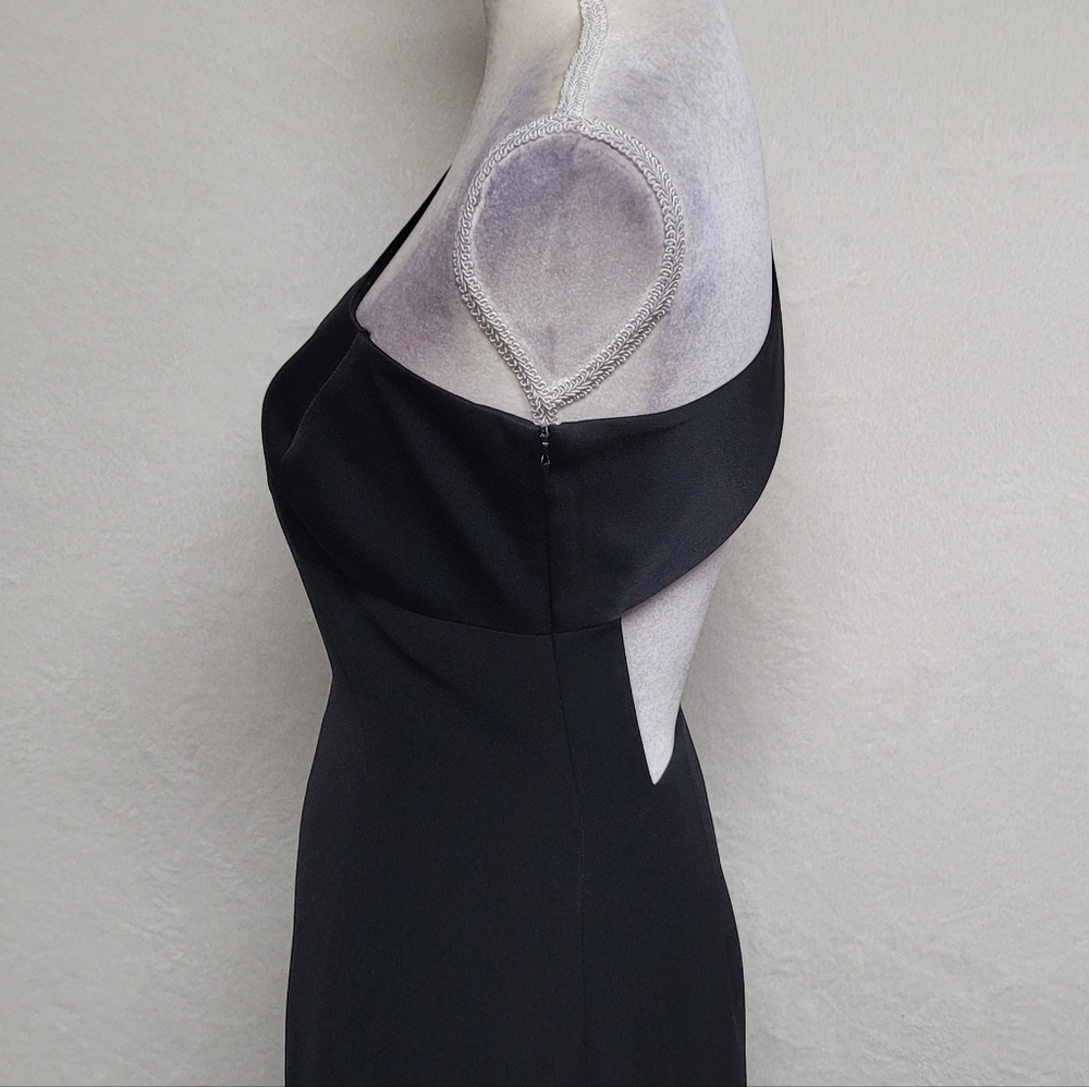 Vintage Andrea Polizzi Black Satin Crepe One-Shoulder Thigh Slit Backless Gown 6 - Picture 8 of 12